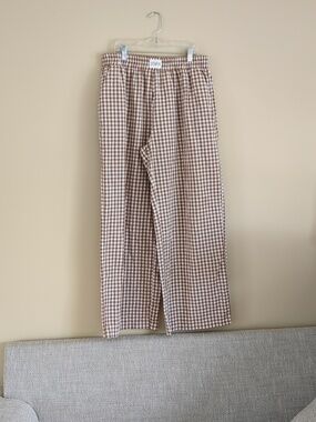 Large Lomon Pajama Pants White Plaid Sleep Nap Lounge Comfy